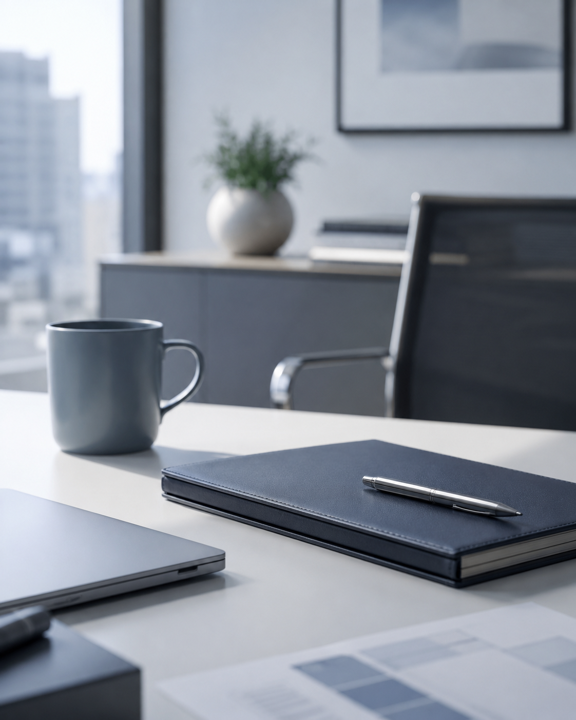 Professional office desk setup for hiring manager context